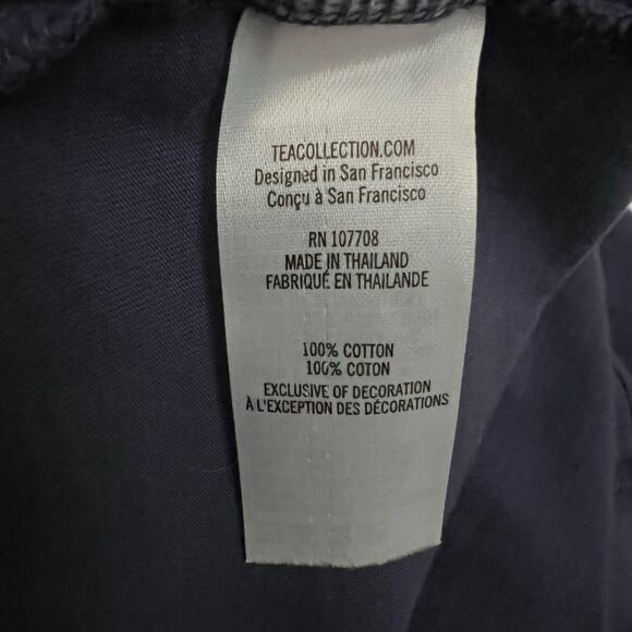 Tea Collection Girls 6 Navy Wrap Neck Dress Pink Trim Embroidered Flutter Sleeve - Picture 7 of 7